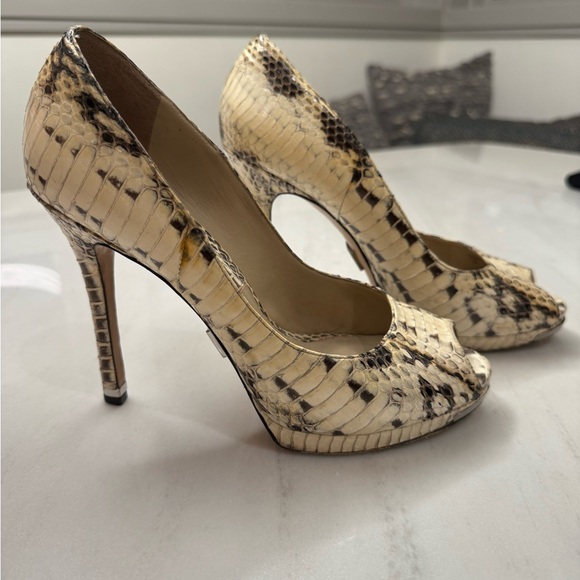Michael Kors Snakeskin Peep-Toe Heels - Picture 1 of 6